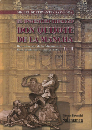 Cubierta para El ingenioso hidalgo Don Quijote de la Mancha: Reproducción de la edición de la Real Academia Española (1862). 2 vols.