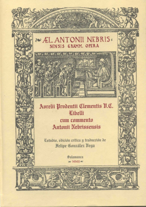 Cubierta para Aurelii Prudentii Clementis V.C. Libelli cum commento Antoni Nebrissensis.