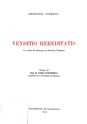 Cubierta para «Venditio Hereditatis»: La venta de herencia en Derecho Romano