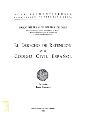 Cubierta para El Derecho de Retención en el Código Civil Español