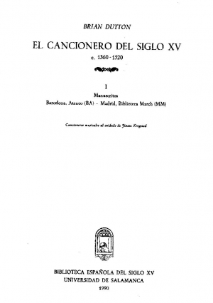 Cubierta para El Cancionero del siglo XV (c. 1360-1520) [Obra completa. 7 vols.]