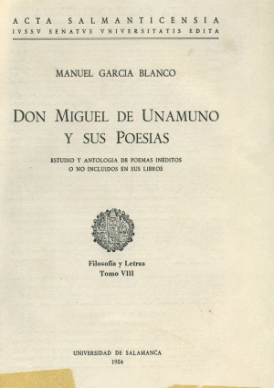 Cubierta para Don Miguel de Unamuno y sus poesías. Estudio y antología de poemas inéditos o no incluidos en sus libros