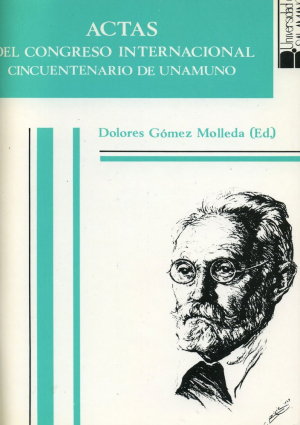Cubierta para Actas del Congreso Internacional. Cincuentenario de Unamuno (Universidad de Salamanca, 10-20 diciembre 1986)