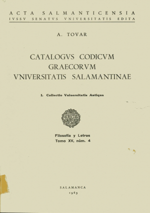 Cubierta para Catalogus codicum graecorum universitatis salmantinae I. Collectio Universitatis Antiqua